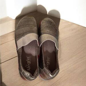 Alegria Bronze and Silver Slip-On Shoes